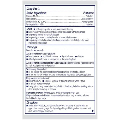 Preparation H Rapid Relief Hemorrhoid Cream with Lidocaine, Numbing Relief for Swelling, Pain, Burning and Itching - 0.75 Oz Tube Preparation H Au supplements