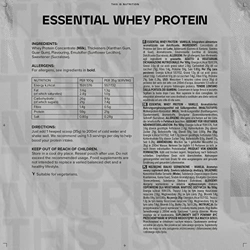 Bulk Essential Whey Protein Powder Shake, Vanilla, 1kg Bulk Au supplements