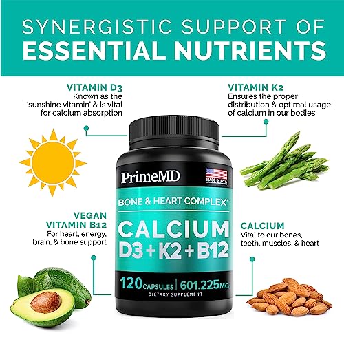 Calcium 600mg, Vitamin D3 K2 B12 Supplement - For Heart, Bone & Immune Support PrimeMD Au supplements