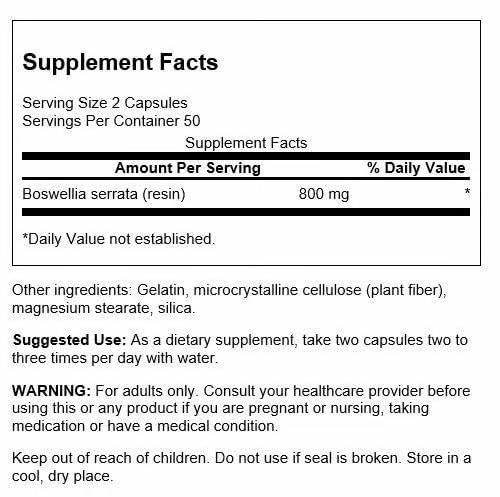 Swanson Boswellia - Herbal Supplement Promoting Joint Support - Ayurvedic Herb for Joint Flexibility & Mobility Support - Made with Boswellia Serrata Resin - (100 Capsules) (4 Pack) Swanson Au supplements