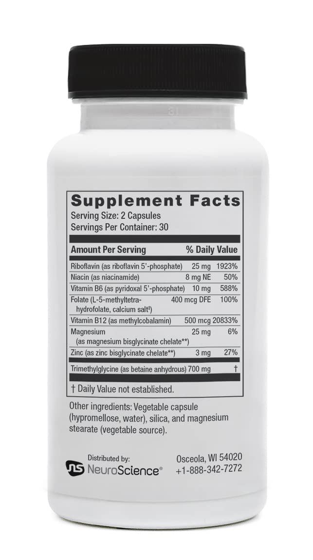 Neuroscience Methyl FMT - l Methylfolate Health Supplements with Folate, B-Vitamins, Magnesium and Zinc - Balances Mood, Energy, Stress Relief, and Adrenal Support (60 ct) NeuroScience Au supplements