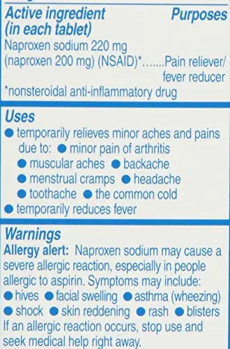 Aleve Tablets with Naproxen Sodium, 220mg (NSAID) Pain Reliever/Fever Reducer, 24 Count, Blue Aleve Au supplements