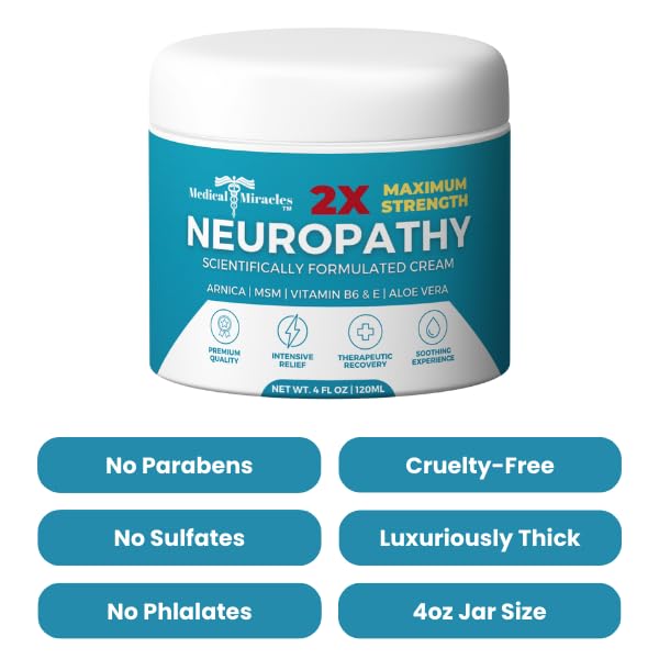 Medical Miracles Neuropathy Cream 2X Strength | Nerve Therapy Max Potency Relief for Feet, Hands, Legs, Toes - Arnica, Vitamin B6, Aloe Vera, MSM - Crafted for Exceptional Relief 4oz Medical Miracles Au supplements