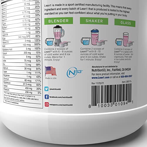 Lean1 Strawberry, 15 Serving tub, Fat Burning Meal Replacement by Nutrition53 N53 Au supplements