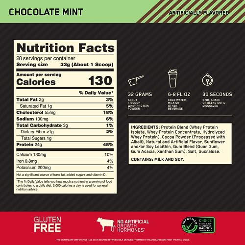 Optimum Nutrition Gold Standard 100% Whey Protein Powder, Chocolate Mint, 2 Pound Optimum Nutrition Au supplements