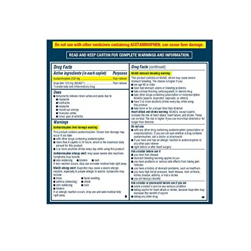 Advil Dual Action Coated Caplets, 125 Mg Ibuprofen and 250 Mg Acetaminophen per Dose (2 Dose Equivalent) for 8 Hour Pain Relief - 216 Count Advil Au supplements