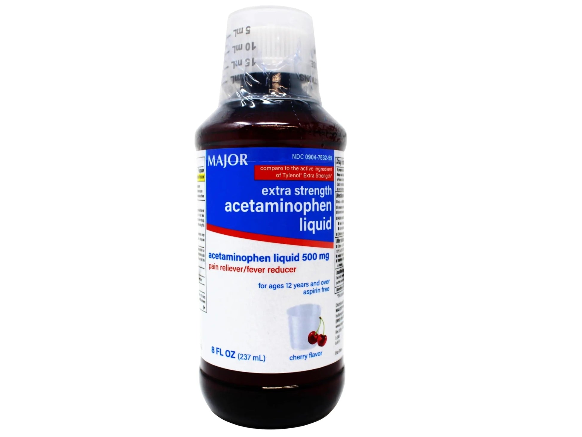 MAJOR Adult Extra Strength Liquid Acetaminophen - 500 mg Acetaminophen/15 mL Dose - Pain Reliever and Fever Reducer - Cherry Flavor - 8 Fl Oz MAJOR Au supplements