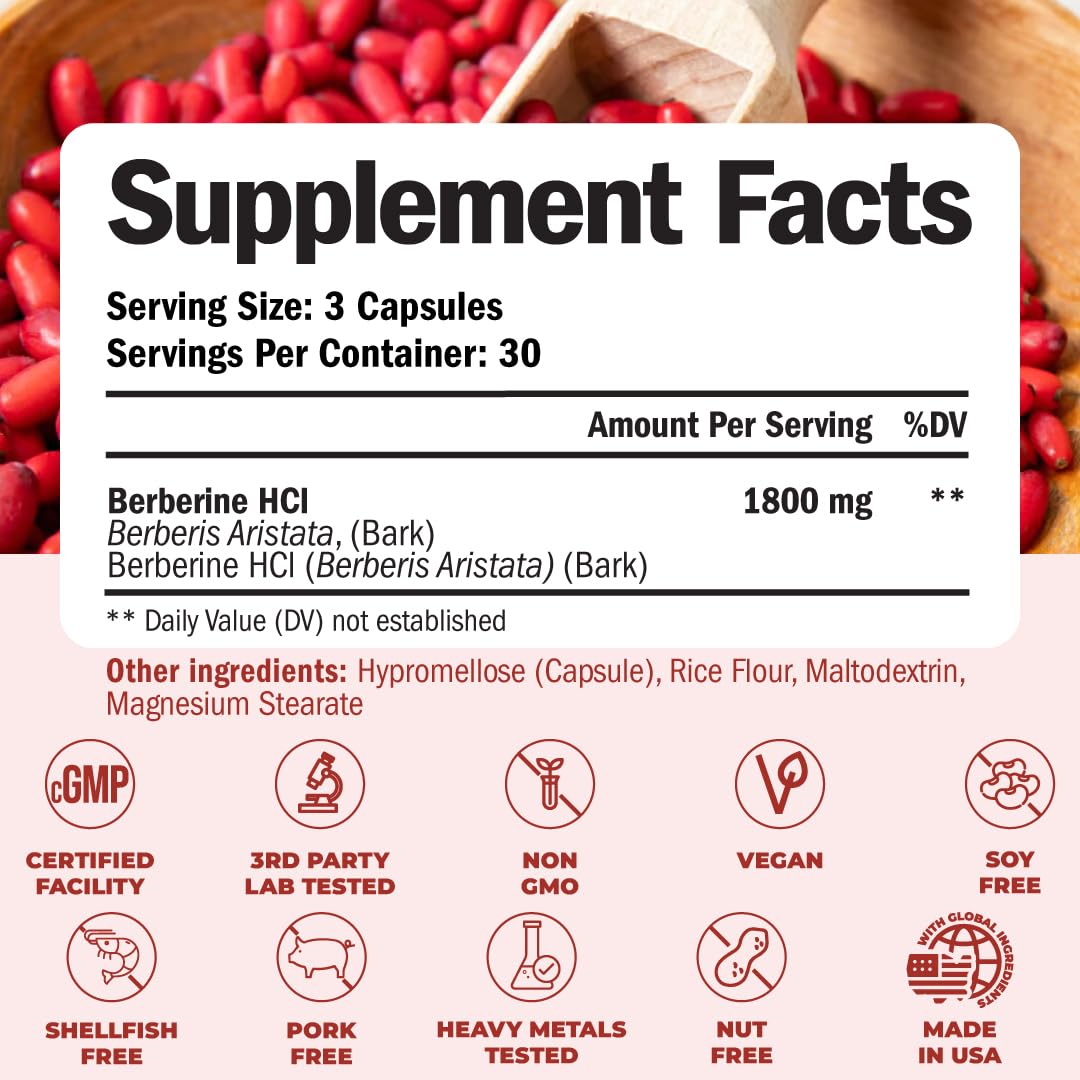 Vimerson Health Berberine Supplement with Third Party Tested Berberine 1800mg - Immune Support Supplement for Cardiovascular, Gastrointestinal Function & Metabolic Aid - Vegan & Non-GMO Vimerson Health Au supplements