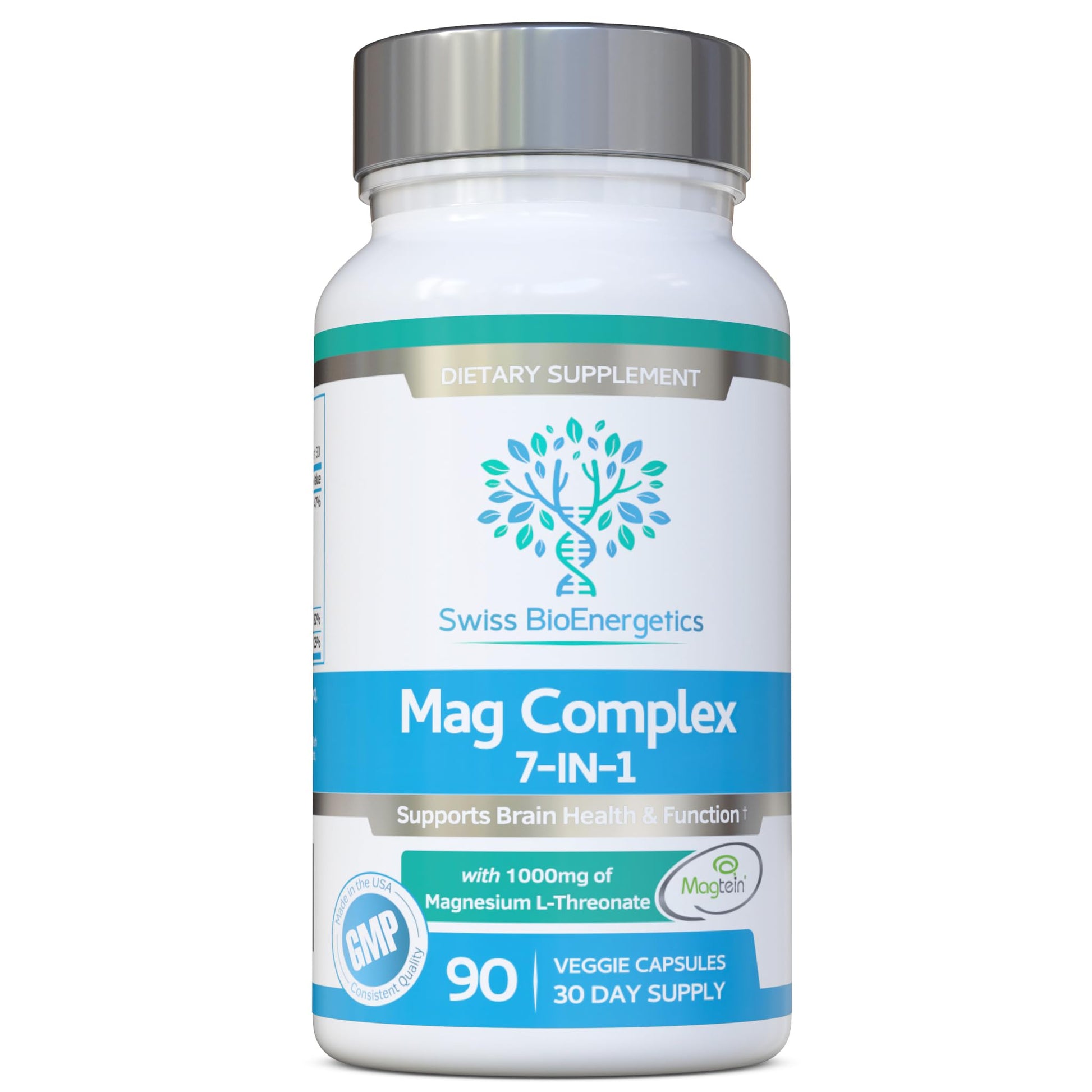Magnesium L-Threonate Complex 7-in-1 with 1000mg of Magtein Plus Magnesium as Bisglycinate, Taurate, Citrate, Gluconate, Malate & Lactate - Supports Sleep - Vegan, US Made and No Artificial Nasties swiss bioenergetics Au supplements
