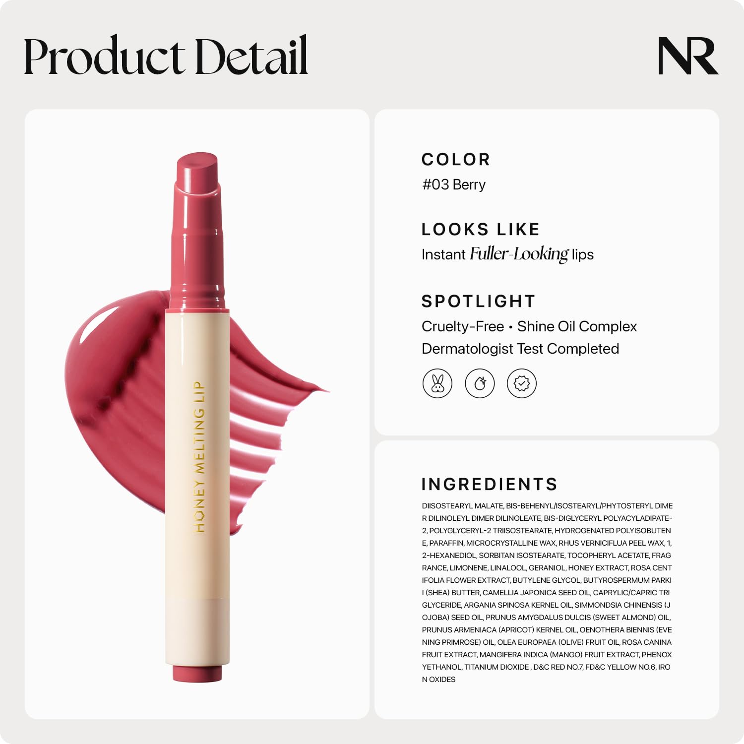 Nature Republic HONEY MELTING LIP (03 BERRY) SOFT LIP STICK, Hydrating Gloss, Moisturizing balms, Sheer tint, Shine & Glowy Finish, korean make up Nature Republic Au supplements