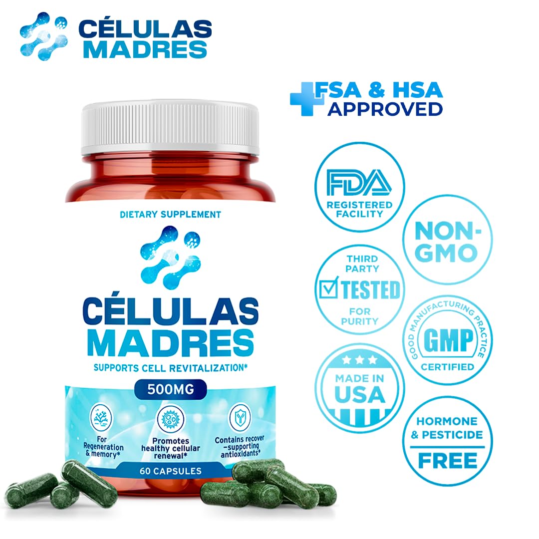 Stem Cell Supplements 500mg (60 Cap) Natural Anti-Aging & Longevity Support with Spirulina & Chlorella, Boost Cellular Renewal, Restore Youthful Energy, Reduce Joint Soreness – Celulas Madre AURA VITAMINS Au supplements