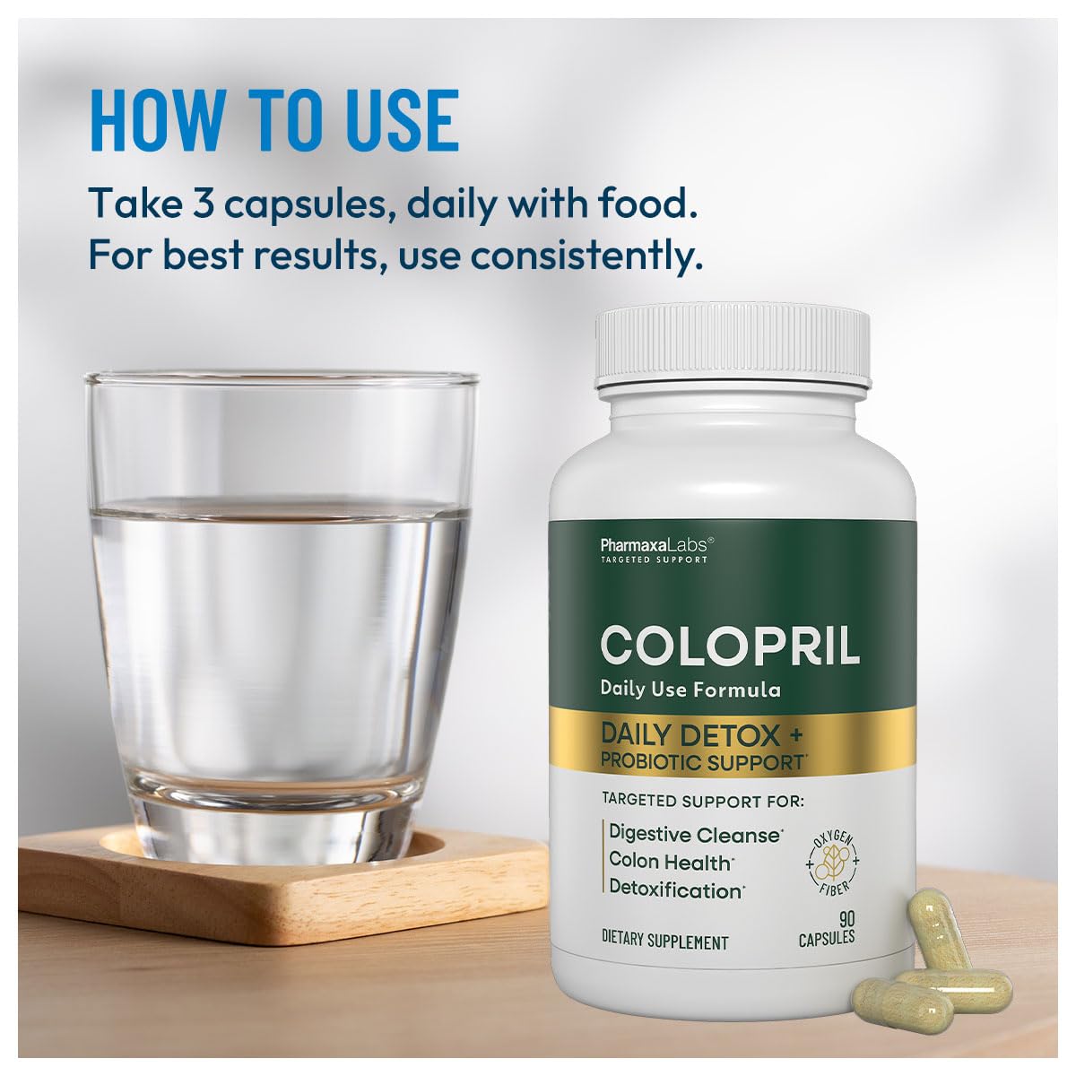Colopril Colon Cleanse Dietary Supplement - Supports Cleansing of Bowels & Digestive Tract - Eases Constipation - Ginger Root, Lactobacillus, Psyllium Husk & Magnesium Oxide - 90 Capsules (Pack of 1) Colopril Au supplements