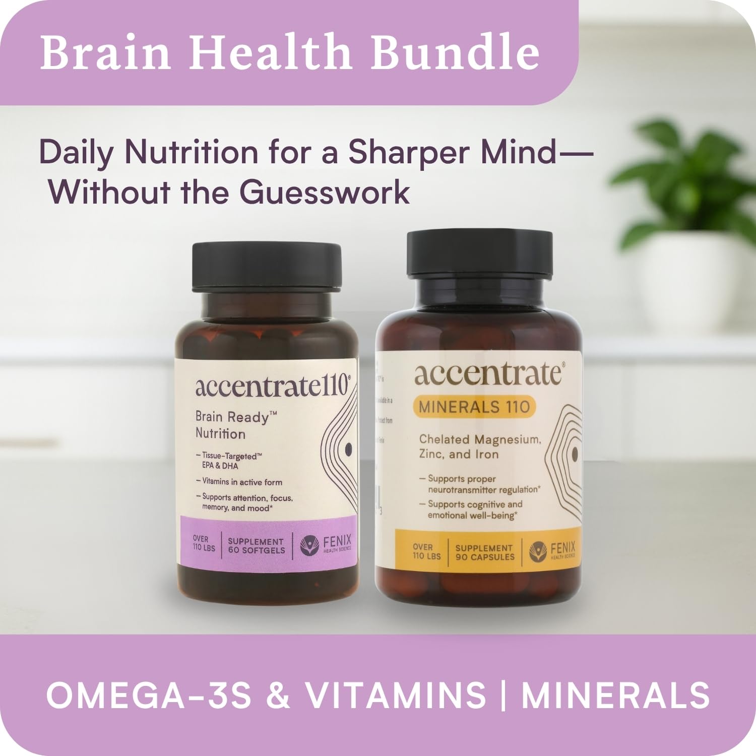 Accentrate110 - Focus Supplement - Methylated Vitamin B Complex with Omega 3 Fatty Acid Supplement - L-Methylfolate, Vitamin B12, P-5-P, Riboflavin, VIT D, – 60 Softgels (1 Month Supply) Accentrate Au supplements
