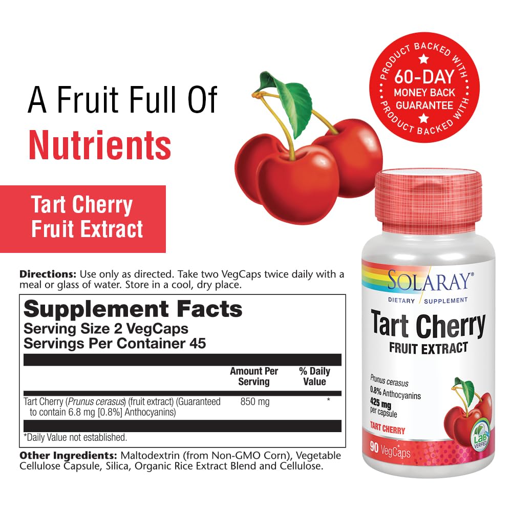 Solaray Tart Cherry Fruit Extract 850 mg - Tart Cherry Supplement with Antioxidants, Fruit Juice Extract with Flavonoids - 90 VegCaps SOLARAY Au supplements
