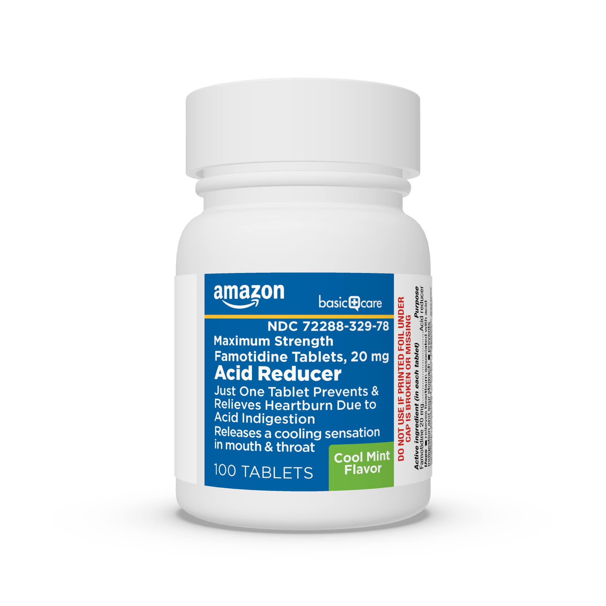 Amazon Basic Care Maximum Strength Famotidine 20mg Tablets, Acid Reducer, Prevents & Relieves Heartburn, Acid Indigestion, Cool Mint, 100 Count Amazon Basic Care Au supplements