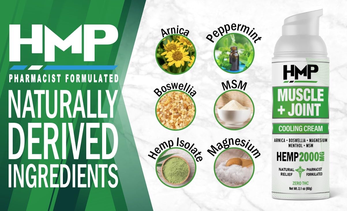 HMP BRANDS Hemp Cream Muscle & Joint Support 2000MG Hemp Discomfort Relief Formula w Menthol Ideal for Knee Muscle Joint Back Shoulder Elbow Maximum Joint Support, Natural Formula Made in USA (3 Pack) HMP BRANDS Au supplements