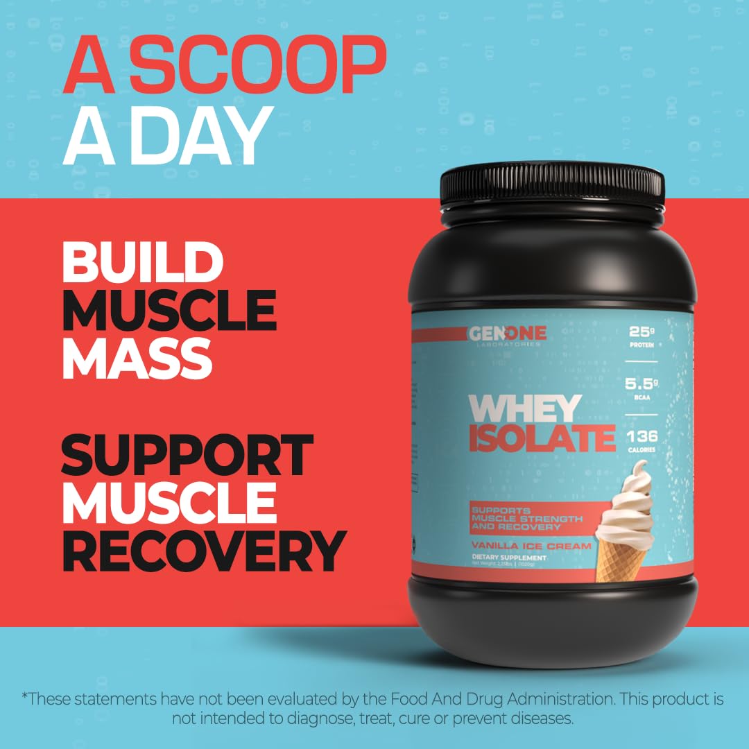 GenOne Whey Protein Powder Isolate, 25g Protein and 5.5g BCAAs per Serving, Vanilla Ice GENONE LABORATORIES Au supplements