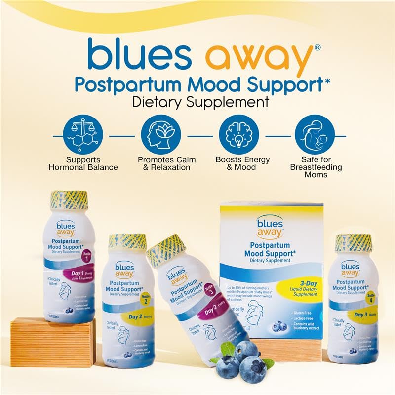 Blues Away Postpartum Mood Support Drink - Breastfeeding Friendly Postnatal Hormone Balance for Women - 3-Day Liquid Dietary Stress Support Shake [4 Bottles] Blues Away Au supplements