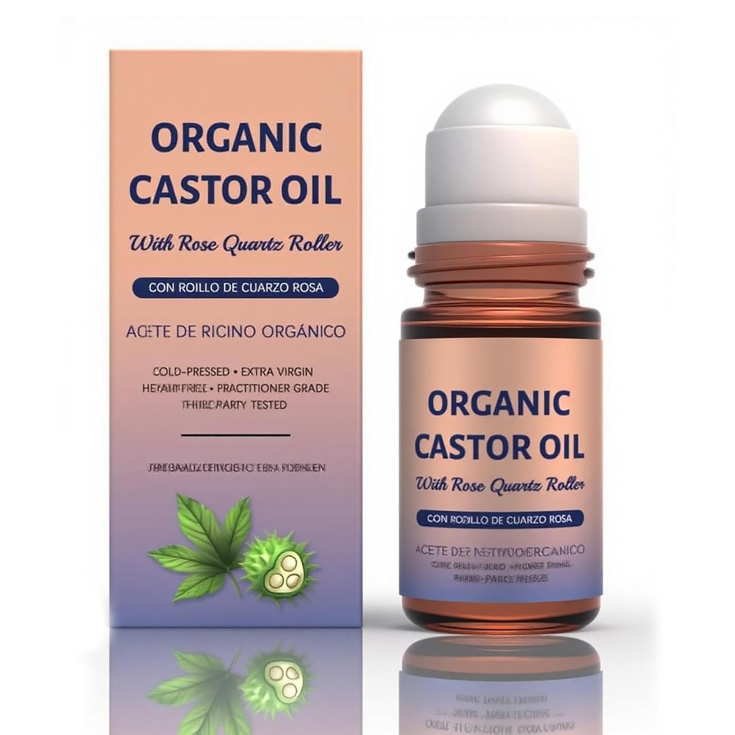 Organic Castor Oil with Rose Quartz Roller, Cold-Pressed Pure Organic Castor Oil Roller Ball for Hair Growth, Eyelashes, Eyebrows & Skin, 1.7 fl oz(1) Olavita Serum Au supplements