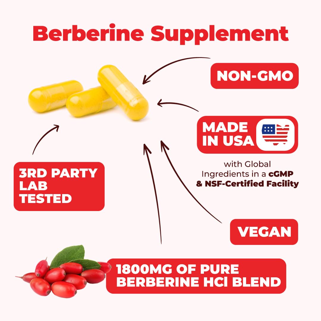 Vimerson Health Berberine Supplement with Third Party Tested Berberine 1800mg - Immune Support Supplement for Cardiovascular, Gastrointestinal Function & Metabolic Aid - Vegan & Non-GMO Vimerson Health Au supplements