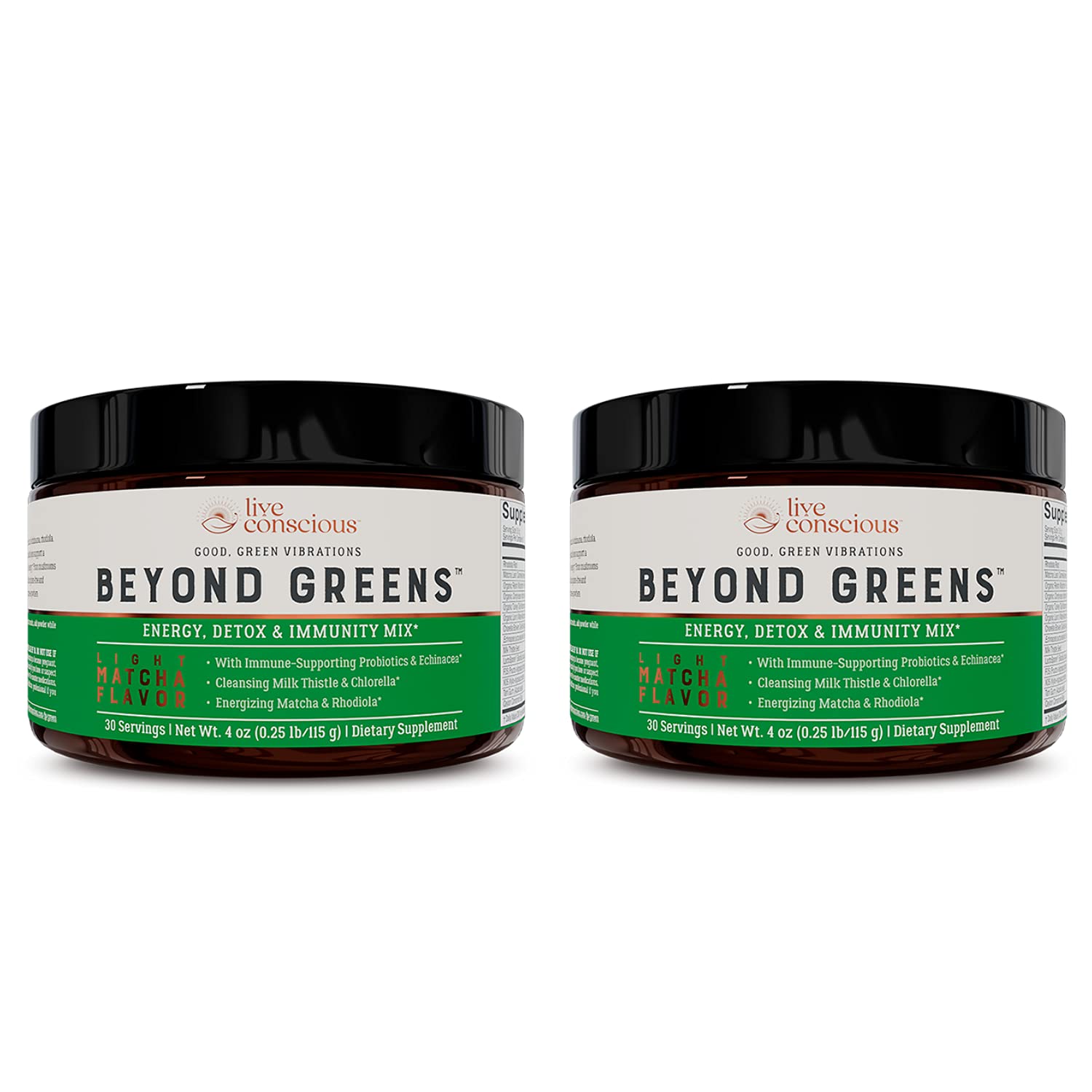 Live Conscious Beyond Greens Concentrated Superfood Powder - Matcha Flavor w/Chlorella, Echinacea, Probiotics for Immune Support & Energy - 30 Servings (2-Pack) Live Conscious Au supplements