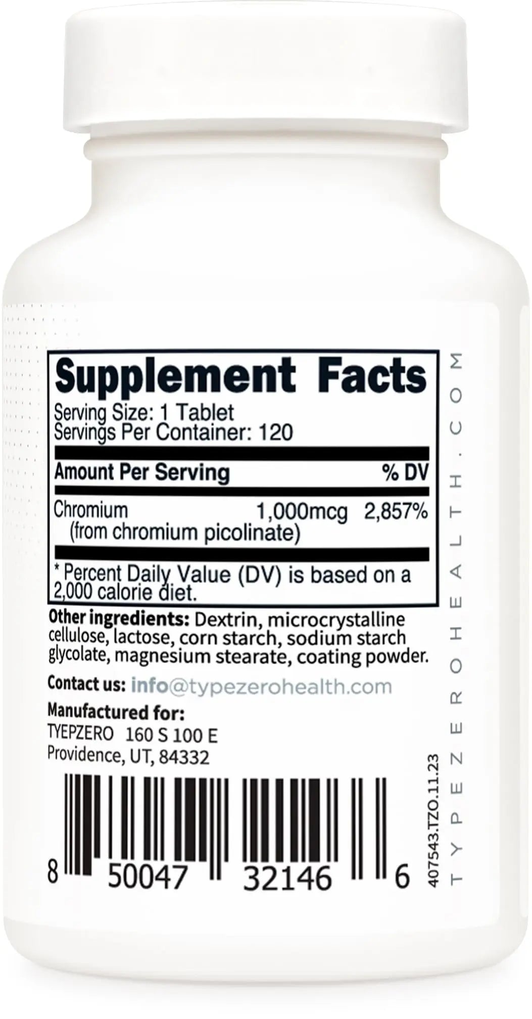 Type Zero Clean Chromium Picolinate Tablets (120 Servings, 1,000 MCG Per Serving) - Non-GMO, Gluten Free Type Zero Au supplements