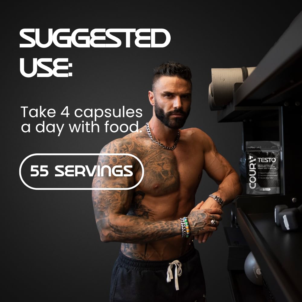 COURA Mens Testo Booster and Multivitamin for Men, 220 Capsules (55 Servings), with Shilajit, Zinc, Magnesium, L-Arginine, and Citrulline, Performance Support COURA Au supplements