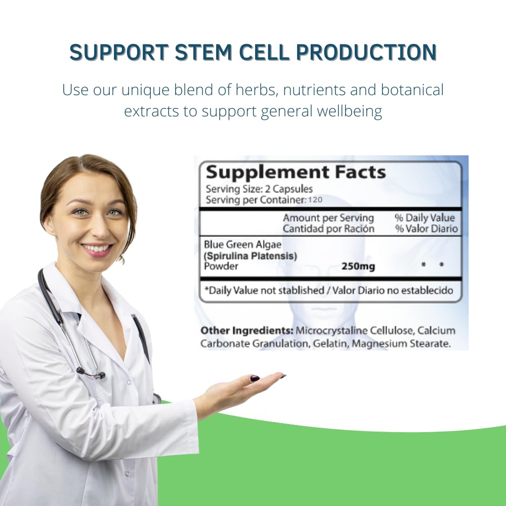 Bioxtron Natural AFA Stem Cell Supplement - Joint Support & Muscle Pain - Immune System Support - Natural Blue Green Algae Spirulina - 120 Caps Bioxtron Au supplements