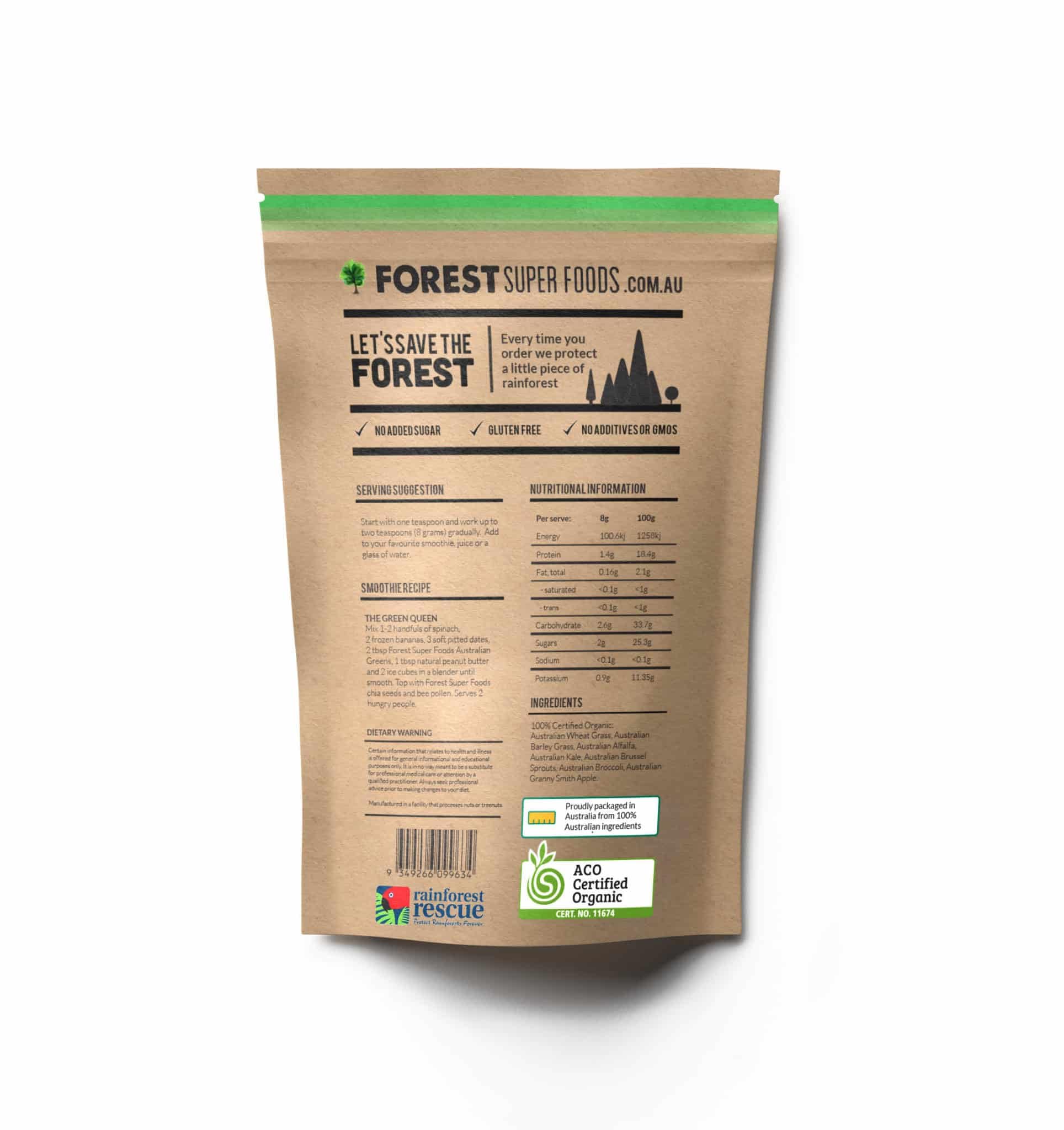 Certified Organic Australian Greens Whole Food Blend | 7 Incredible Whole Foods | No fillers or additives Forest Super Foods Au supplements