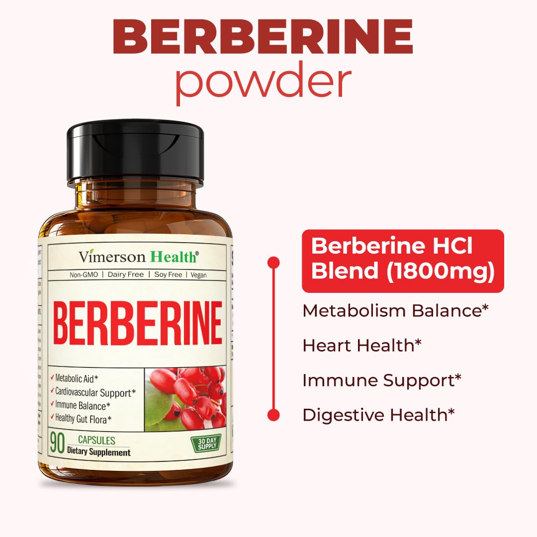 Vimerson Health Berberine Supplement with Third Party Tested Berberine 1800mg - Immune Support Supplement for Cardiovascular, Gastrointestinal Function & Metabolic Aid - Vegan & Non-GMO Vimerson Health Au supplements