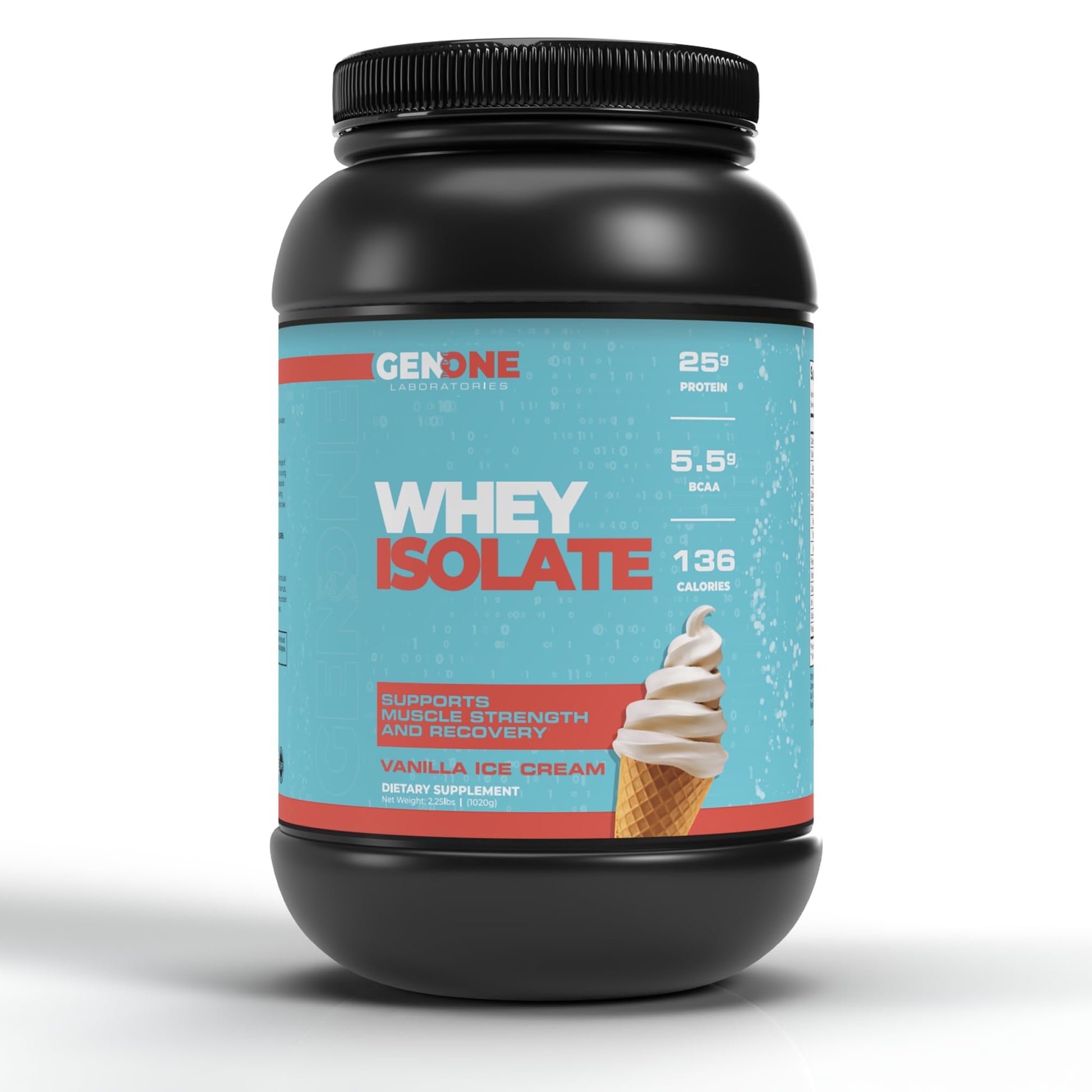 GenOne Whey Protein Powder Isolate, 25g Protein and 5.5g BCAAs per Serving, Vanilla Ice GENONE LABORATORIES Au supplements