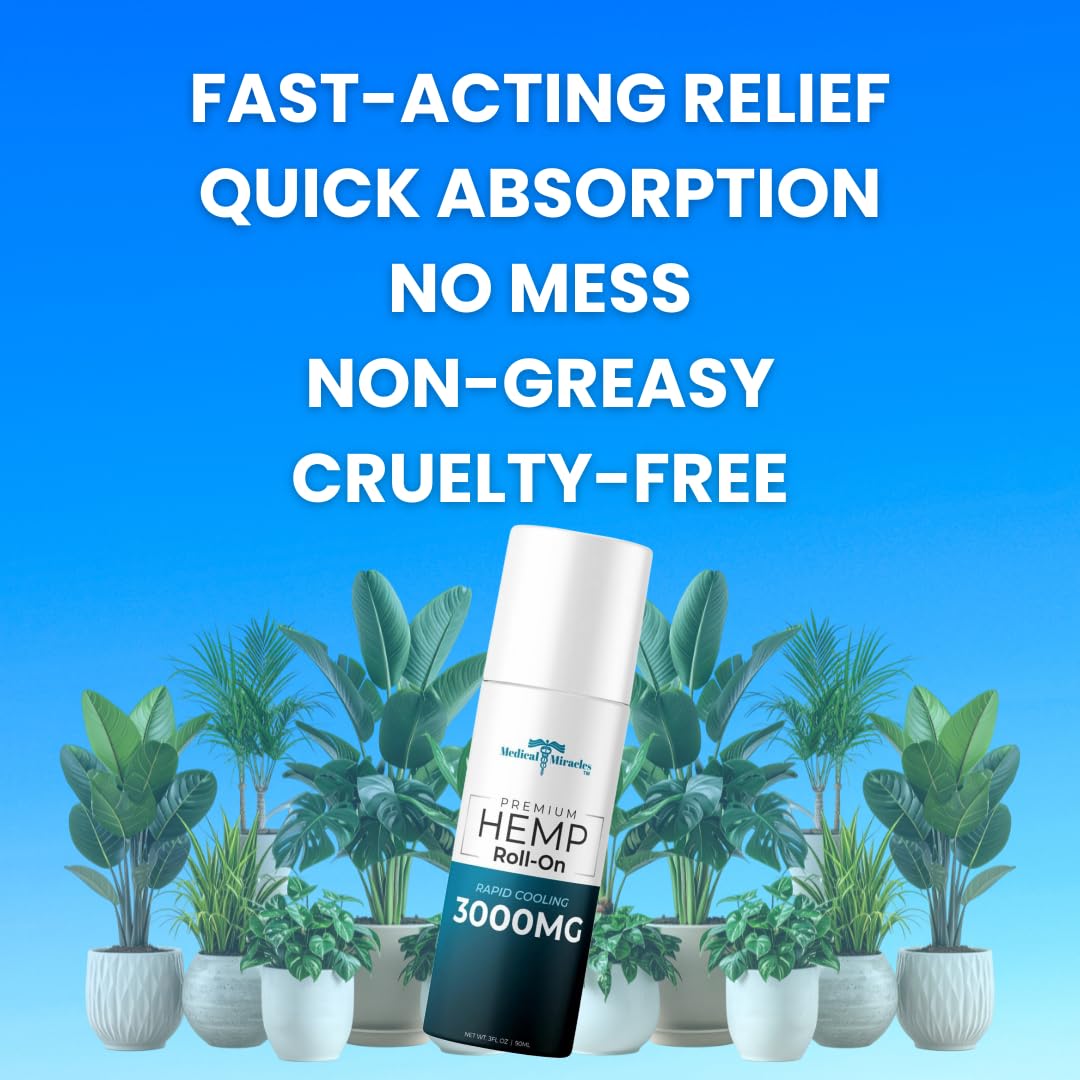 Medical Miracles New Hemp Oil Roll On - Ideal for Muscles, Hips, Joints, Neck, Back, Elbows, Fingers, Hands, and Knees (3000mg Roll-On) Medical Miracles Au supplements