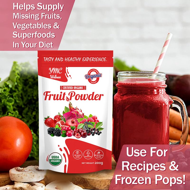 Organic Superfood Fruit Powder Smoothie & Juice mix - Antioxidants Rich Nutrients. Digestive Health, Weight Management, Immune Boosting, Energy boosting, Vitality, Vegan, Non- GMO, Gluten Free, Vegan. YMC Wellness Au supplements