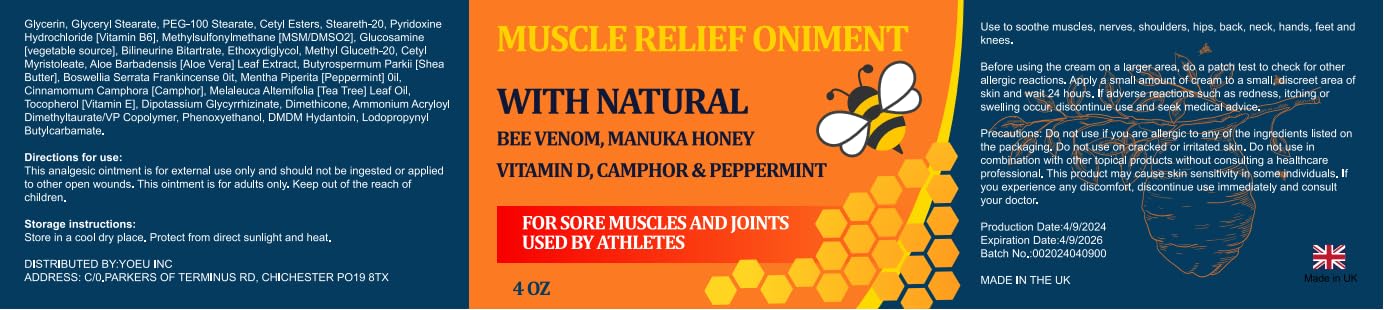 Beeswax and Honey Fast Acting Joint Muscle Bone Cream, Immediate Help for Back, Neck, Hand, Feet, Knee, Shoulder, Topical, Nerve, Plantar, Ankle, Foot Discomfort, Natural Added YOKOBBYES Au supplements