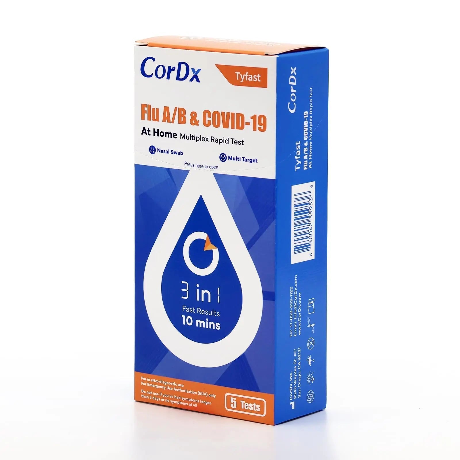 CorDx TyFast at Home Flu A/B & COVID-19 Multiplex Rapid Test Kit, Easy, Accurate, Fast Results in 10 Minutes, 3 in 1 Combo Kit, 5 Tests CorDx Au supplements