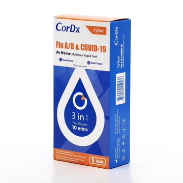 CorDx TyFast at Home Flu A/B & COVID-19 Multiplex Rapid Test Kit, Easy, Accurate, Fast Results in 10 Minutes, 3 in 1 Combo Kit, 5 Tests CorDx Au supplements