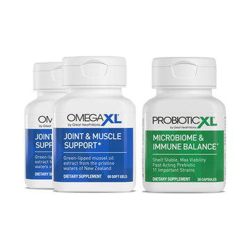 OmegaXL Powerful Joint and Muscle Support Supplement 60 Count (2 Pack) & Probiotic XL - PreforPro, DE111, Shelf Stable - Promote Healthy Gut Flora Growth (30 Veggie caps) OmegaXL Au supplements