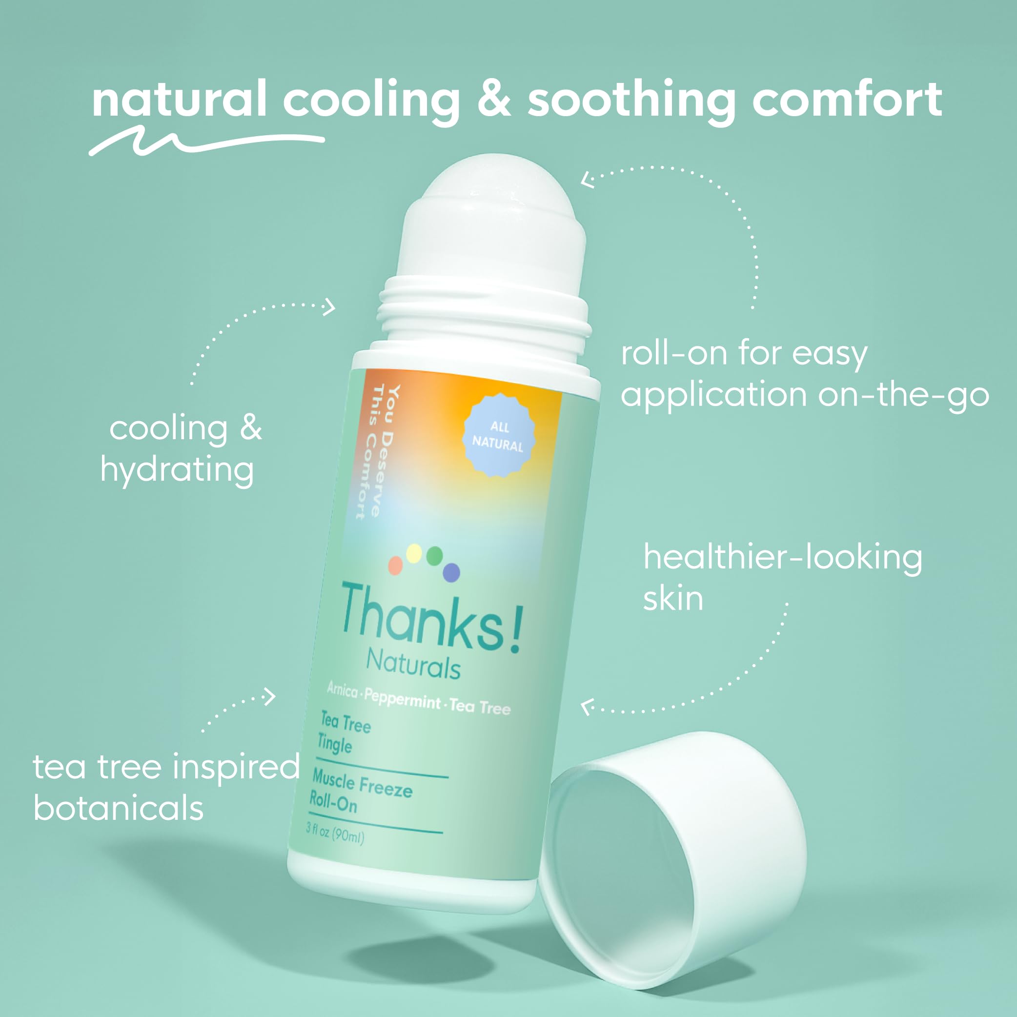 Thanks! Naturals Muscle Freeze Roll On, Tea Tree Tingle, Vegan, Cold Pressed Formula with Shea Butter, Eucalyptus & Peppermint, Use on Neck, Knees & Joints, Post Workout Essential, 3 FL OZ Thanks! Naturals Au supplements