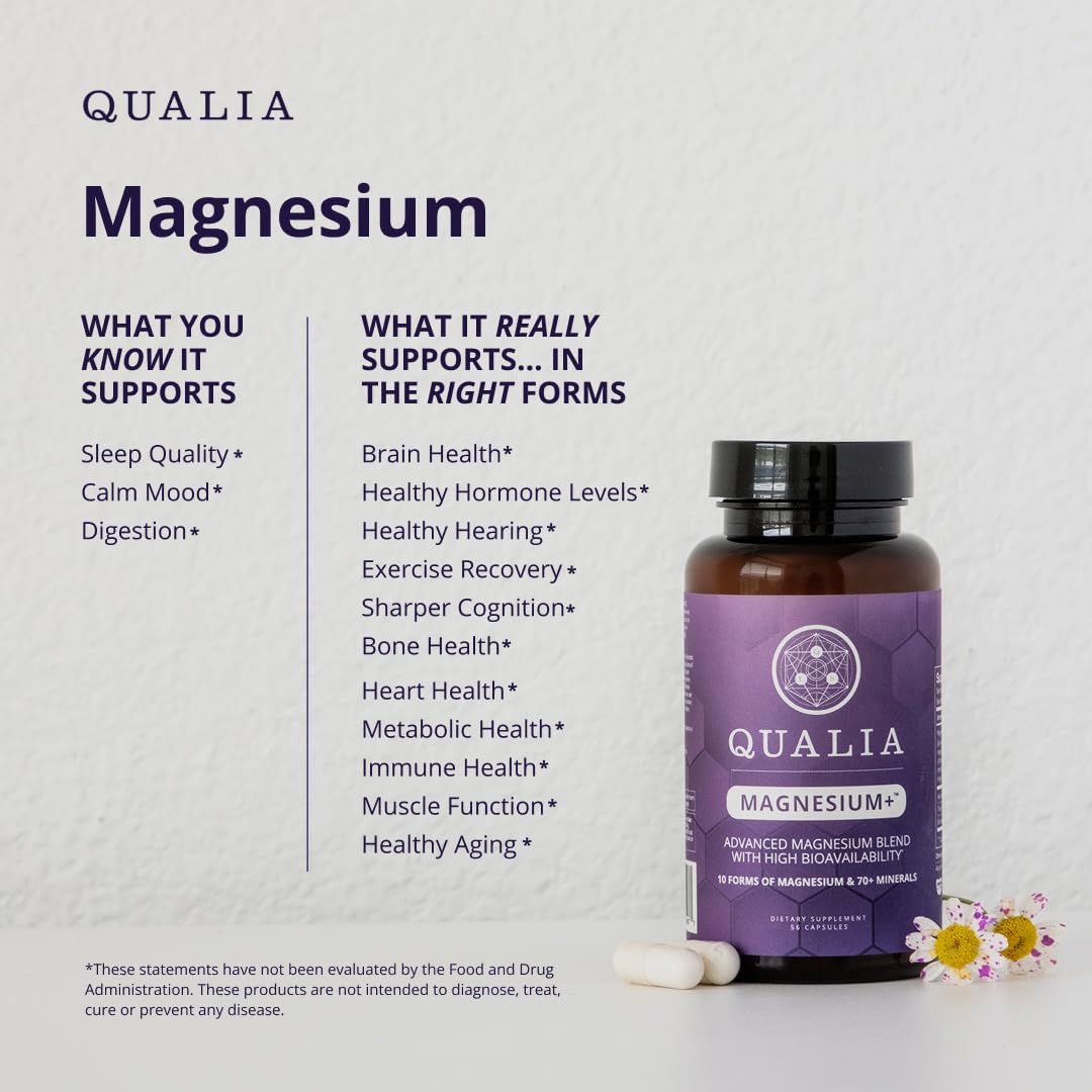 Qualia Magnesium+ | Doctor-Formulated. Premium Formula | High Bioavailability | 10 Forms of Magnesium & 70+ Minerals | Relaxed Mood, restful Sleep, & Exercise Recovery | 1 Month Supply QUALIA LIFE SCIENCES Au supplements