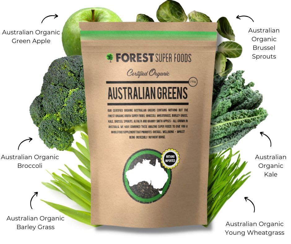 Certified Organic Australian Greens Whole Food Blend | 7 Incredible Whole Foods | No fillers or additives Forest Super Foods Au supplements