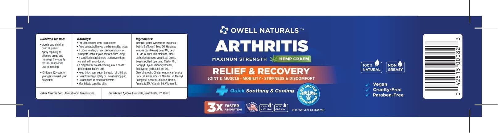 OWELL NATURALS Joint & Muscle Ream, Maximum Strength Relief & Recovery for Back, Neck, Feet with Aloe Vera, Vitamin B6 MSM, 2 Oz, (2 Pack) Owell Naturals Au supplements