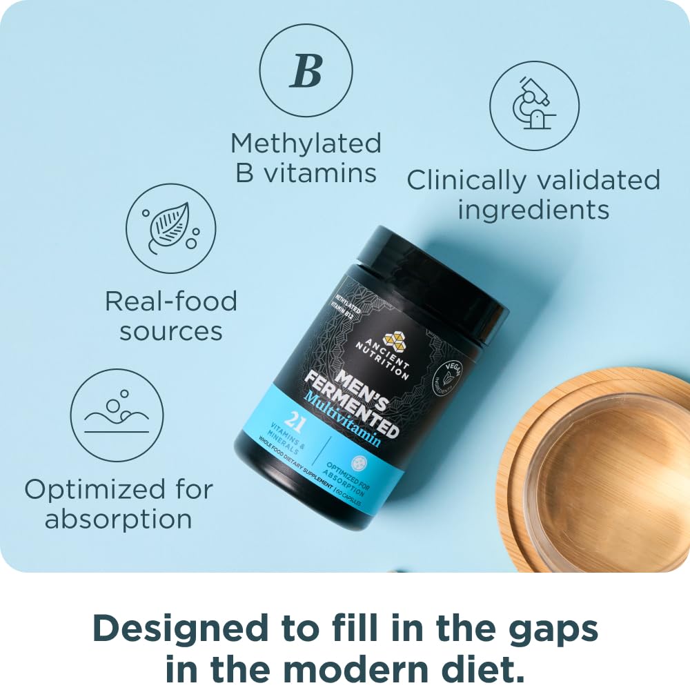 Ancient Nutrition Multivitamin for Men, Men's Fermented Multivitamin with Methylated Vitamin A, C, D, E, K, Zinc & Magnesium, Immune Support, Vegan, 60 Ct Ancient Nutrition Au supplements