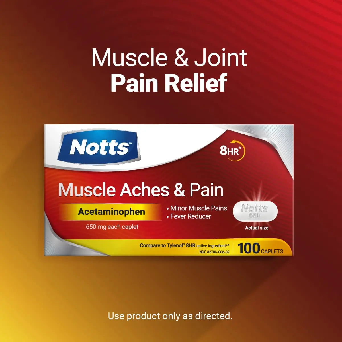 NOTTS Muscle Aches & Pain Acetaminophen 650 mg, 100 Count NOTTS Au supplements