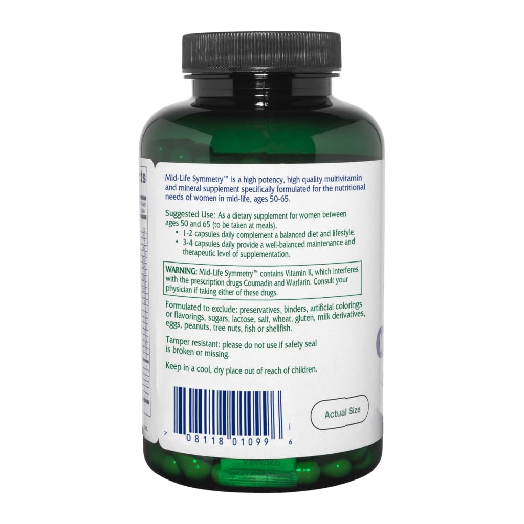 Vitanica - Mid-Life Symmetry, 50-65 High Potency Daily Multivitamin and Mineral, Vegan, 180 Capsules Vitanica Au supplements