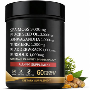 AZ ApexZone True Sea Moss Capsules Black Seed Oil Ashwagandha Burdock Root, Tumeric Supplement with Manuka Honey, Dandelion Root ACV - 60 Capsules - Multi Vitamin AZ ApexZone Au supplements