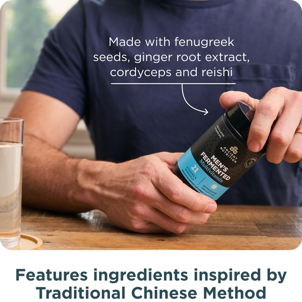 Ancient Nutrition Multivitamin for Men, Men's Fermented Multivitamin with Methylated Vitamin A, C, D, E, K, Zinc & Magnesium, Immune Support, Vegan, 60 Ct Ancient Nutrition Au supplements