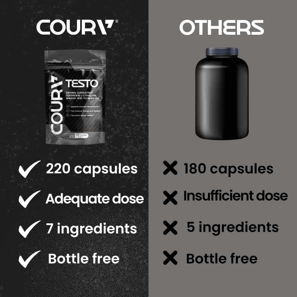 COURA Mens Testo Booster and Multivitamin for Men, 220 Capsules (55 Servings), with Shilajit, Zinc, Magnesium, L-Arginine, and Citrulline, Performance Support COURA Au supplements