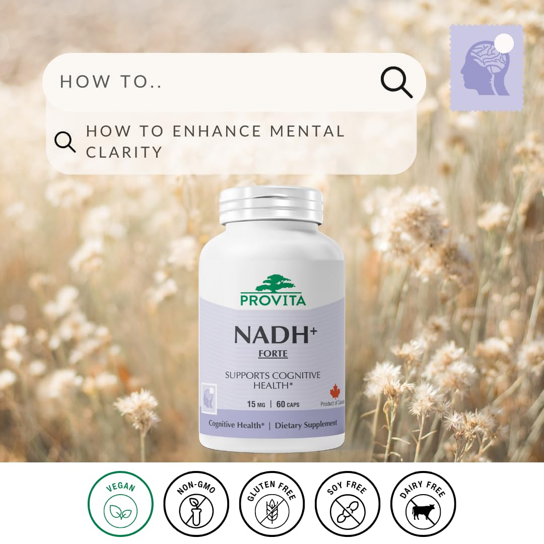 PROVITA NADH+ Forte | Cognitive Support Supplement with NADH, Coenzyme Q10 & Chlorophyll | Energy Support, Focus, Mental Clarity & Brain Health | Vegan Capsules | High Absorption Cellular Formula PROVITA Au supplements