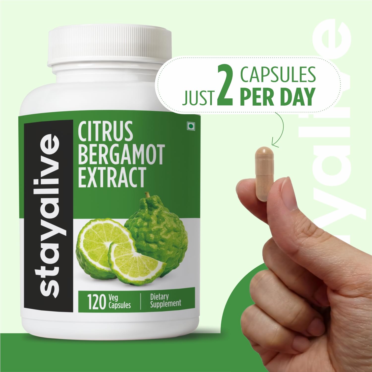 STAY ALIVE Citrus Bergamot Capsules 1000mg, 30:1 Super Extract with 50% Polyphenolic Flavanones, 120 Pills, Citrus Bioflavonoids Supplements for Women & Men | Non-GMO, Gluten-Free STAY ALIVE Au supplements