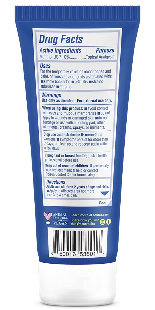 ASUTRA Muscle Pain Relief Cream, Cooling Menthol with Moisturizing Magnesium and Arnica Montana Oil, 3.4 oz ASUTRA Au supplements